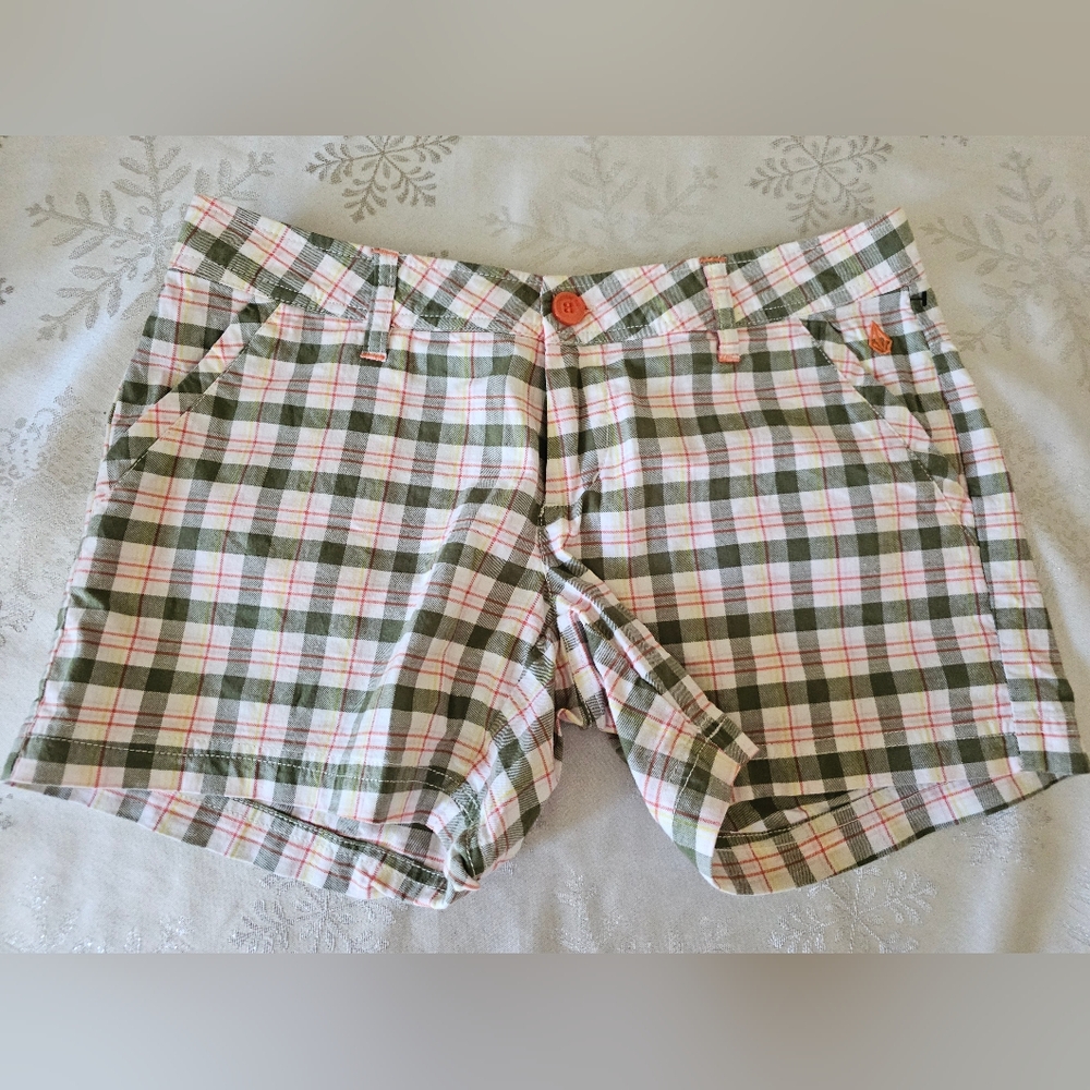 Volcom Plaid Green  Pink Women's Shorts SZ 3